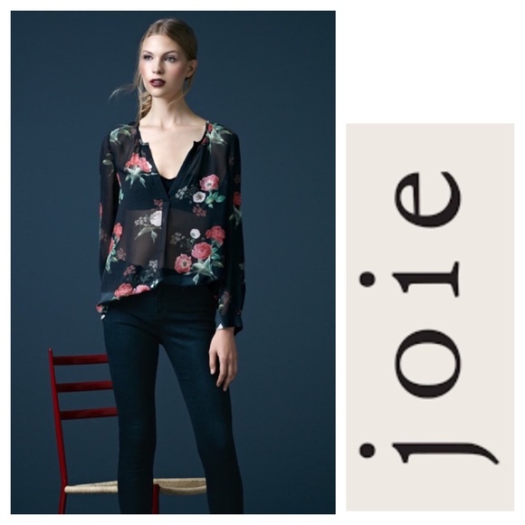Joie Maurelle Floral Print Silk Blouse Long Sleeve - Picture 2 of 16